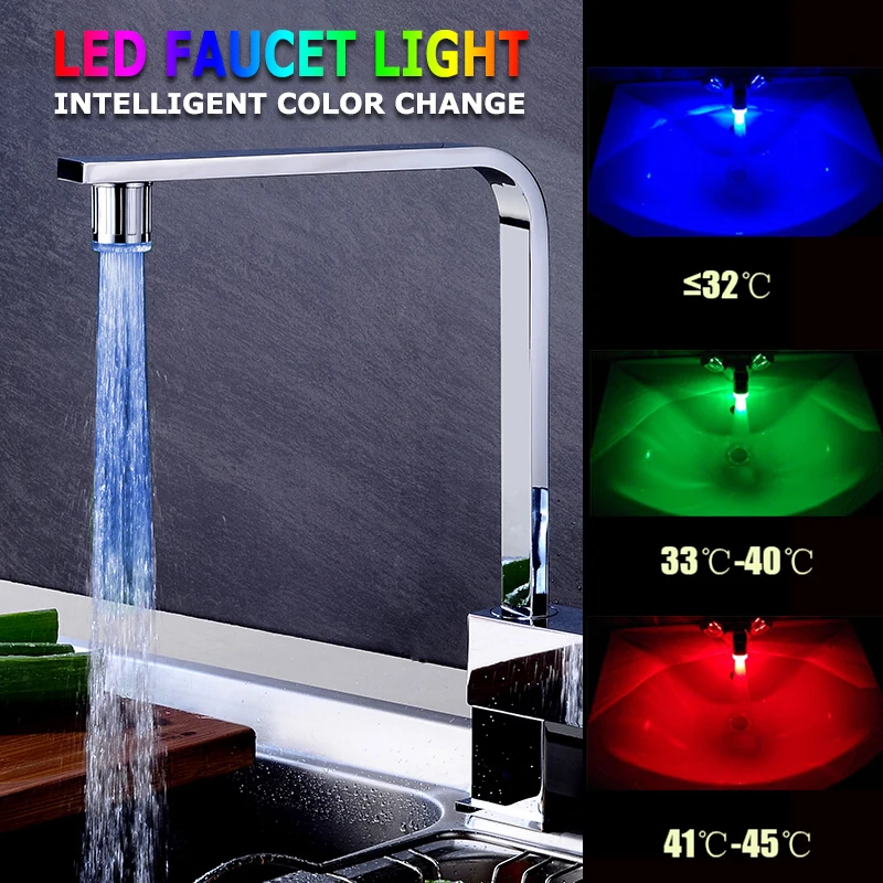 

Light-up LED Water Faucet Colorful Changing Glow Kitchen Shower Taps Water Saving Novelty Luminous Faucets Nozzle Head Bathroom