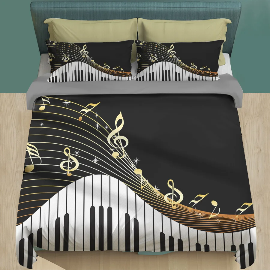 

3D Printed Cute Bedding Set Music Duvet Cover Black Bed Cover 2/3 Pieces White Quilt Cover Sets Bed Clothes Soft Bedroom Sets