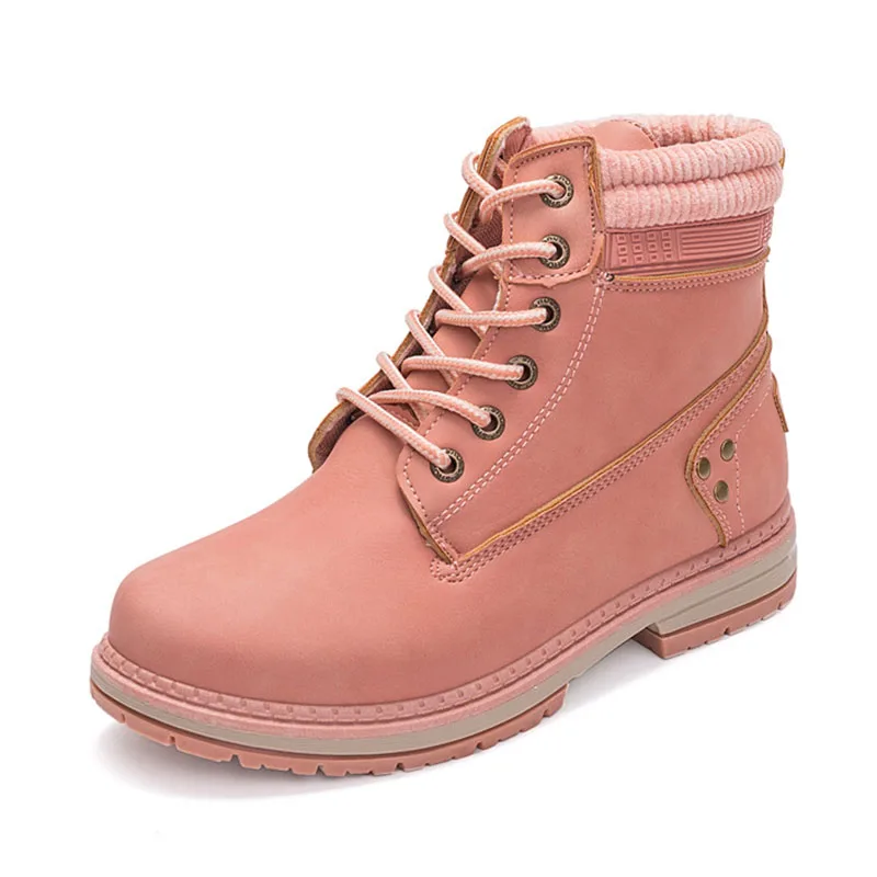 

CUZULLAA Women Autumn Winter Patchwork Lace-up Work Boots Shoes Lady Fashion Ankle Boots Female Booties 4 Colors Plus Size 36-41