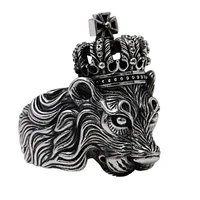 vintage men ring stainless steel crown lion king rings classic punk rock gothic ring christmas party gift fashion jewelry access
