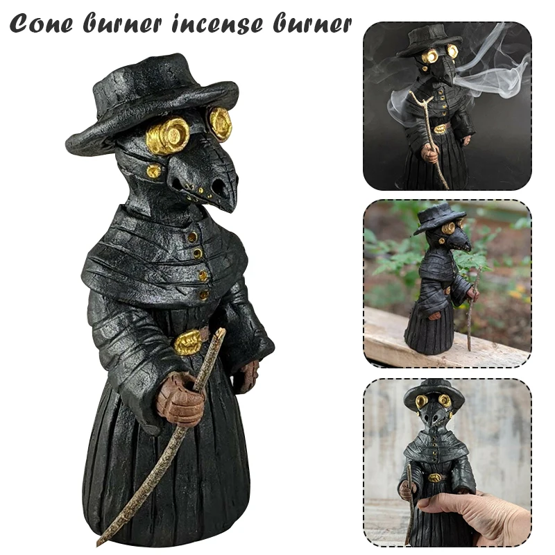 

Plague Dr Sculpture Cone Burners Incense Burners Resin Desktop Ornament Handmade Craft Statue Garden Decoration Outdoor Figurine