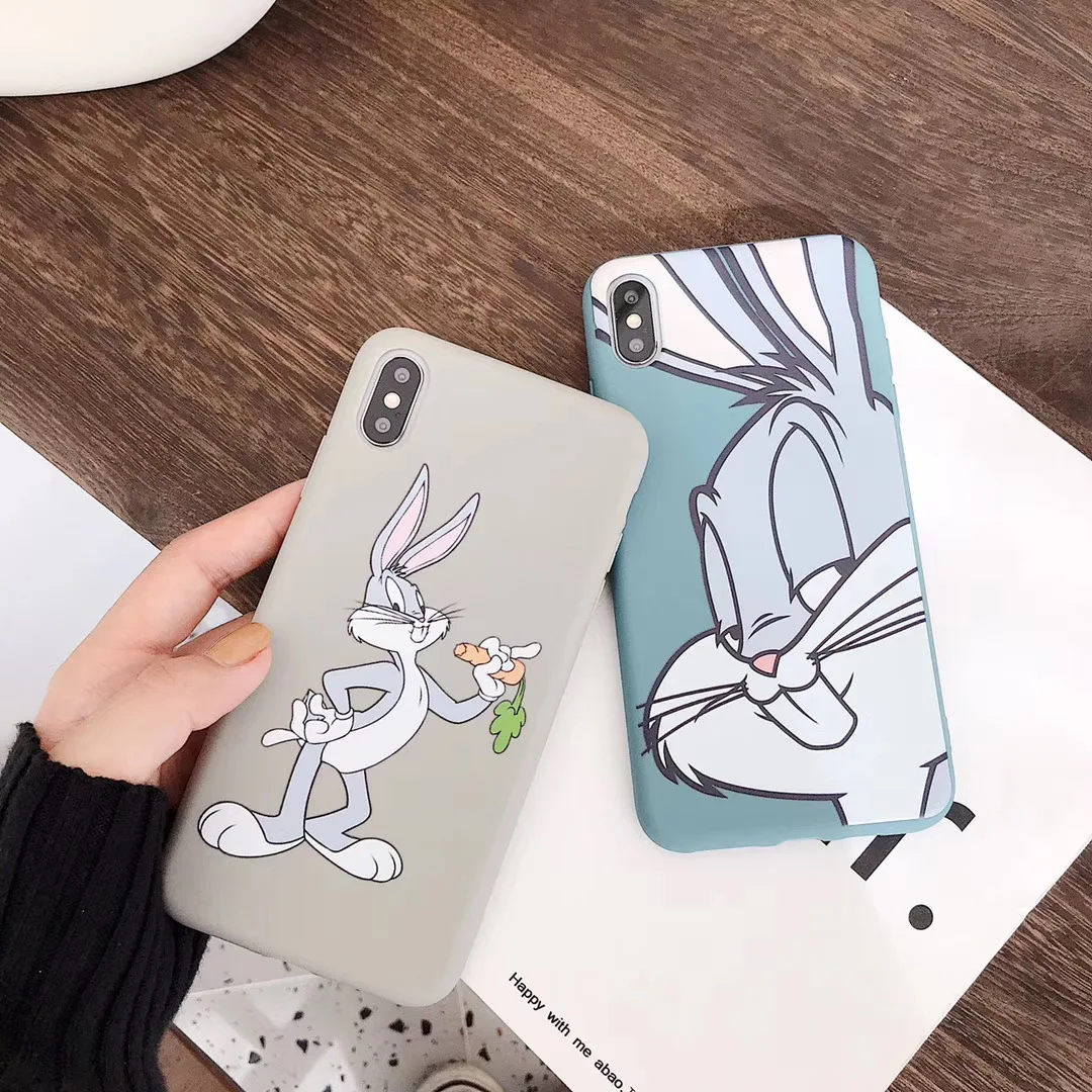 Cute Cartoon Bugs Bunny rabbit Soft silicone Case For iPhone XR X XS 11 Pro Max 7 8 6 Plus With bracket ear Phone Cover Coque |