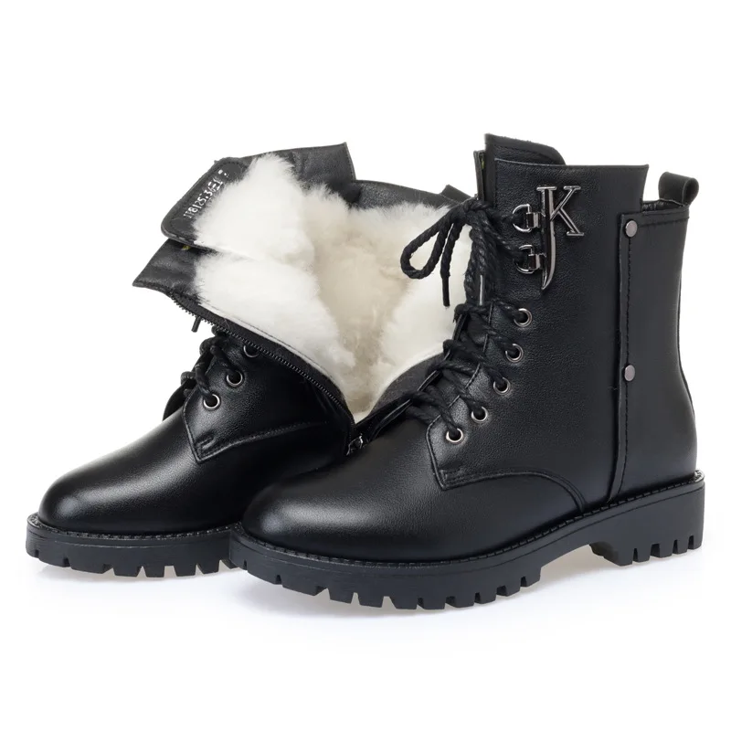 

2021 New High-quality Whole Cowhide Winter Martin Boots Warm Shoes Woman Boots Big Size Inside Plush and Wool Snow Boots Black