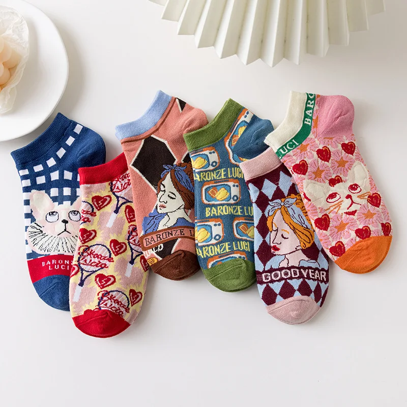 

Japanese Style Kawaii Cartoon Woman Socks Cotton Thin with Cute Cat Funny Ankle Socks Women for Spring Summer Autumn 42501