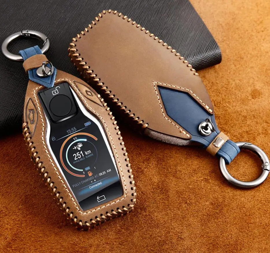 Автомобиль из натуральной кожи светодиодный Дисплей ключ чехол держатель для BMW 5