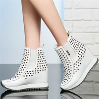 punk creepers women hollow genuine leather wedges high heel gladiator sandals female summer high top round toe fashion sneakers