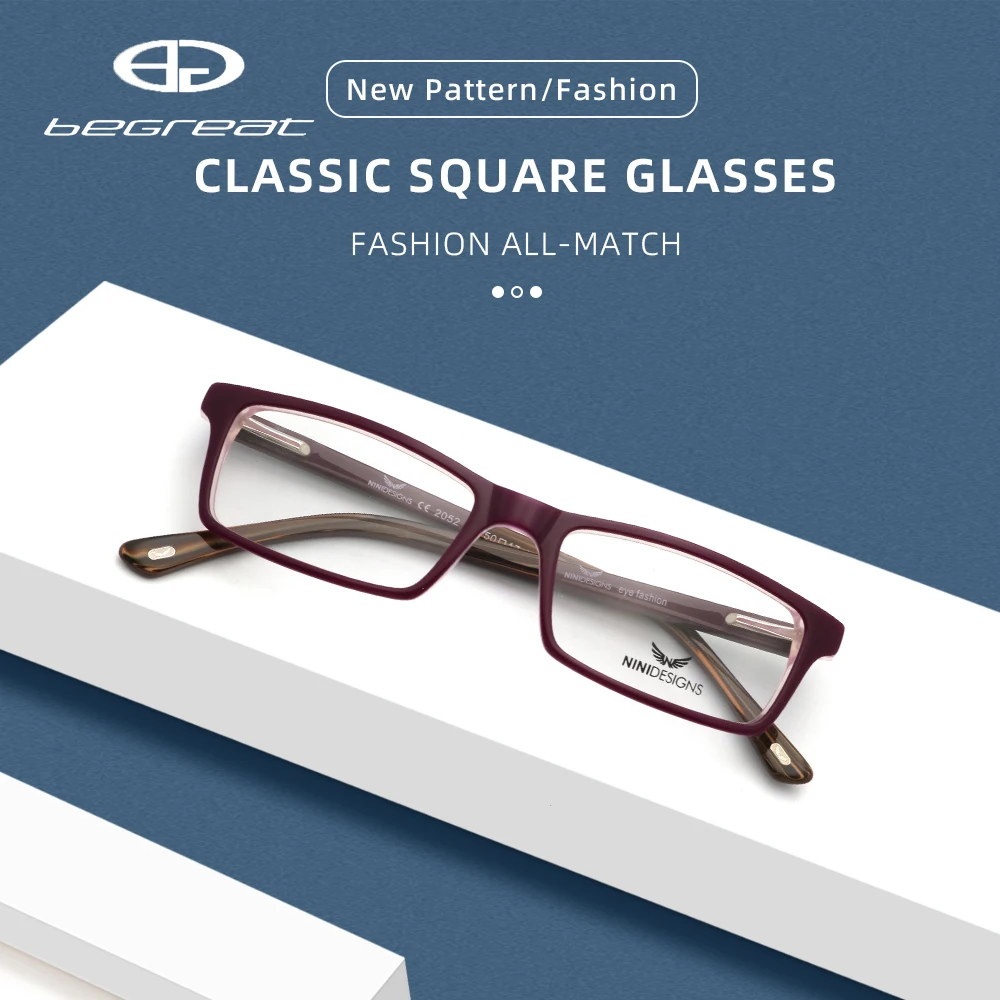

BEGREAT Retro Men Optical Glasses Frame Оправа для очков Computer Eyeglasses For Women Solid Color Acetate Spectacle Frames