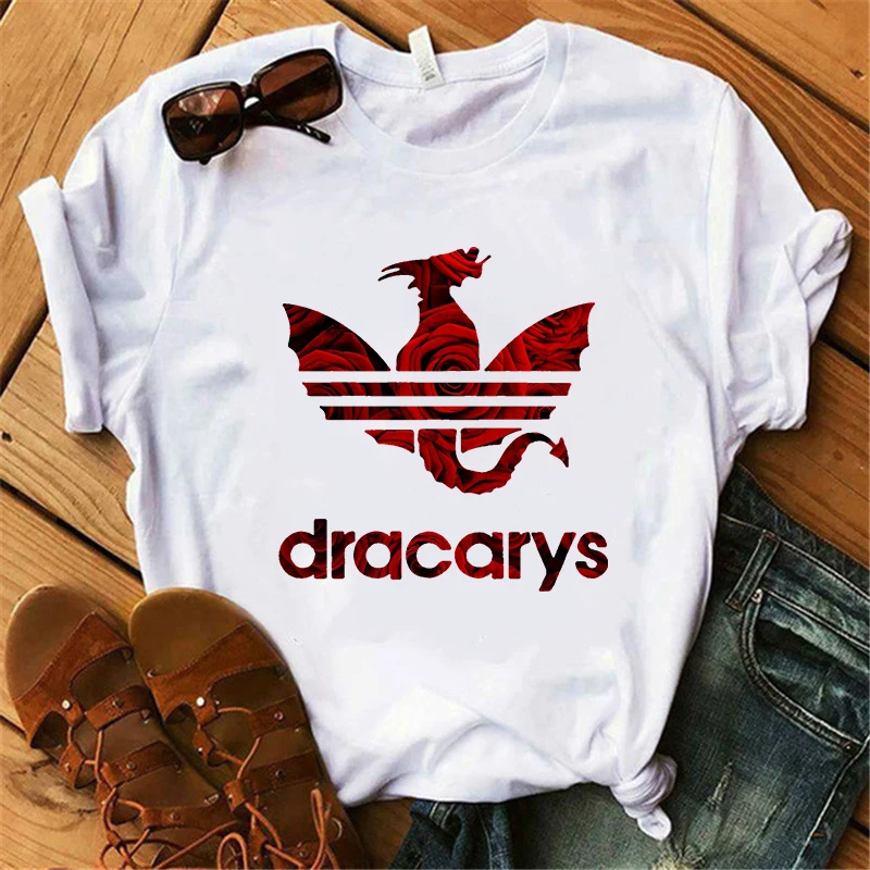 Showtly Dracarys GAME OF THRONE Female T Shirt Women Summer Dragon Print White Casual Plus Size Streetwear Fashion T shirt