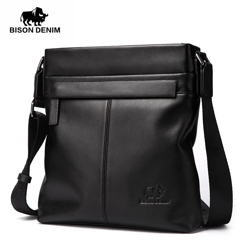 BISON DENIM fashion luxury men bag brand genuine leather male crossbody shoulder bags business men messenger bags
