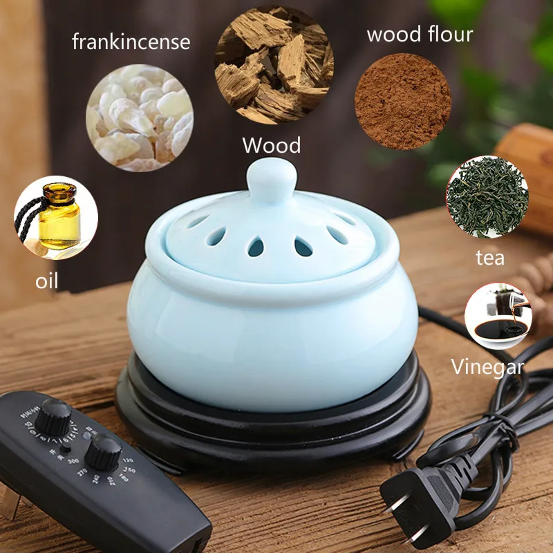 

220-240V Timing Electric Plug Ceramic Perfume Diffuser Aromatherapy Furnace Powder Incense Essential Oil Aroma Burner Decor