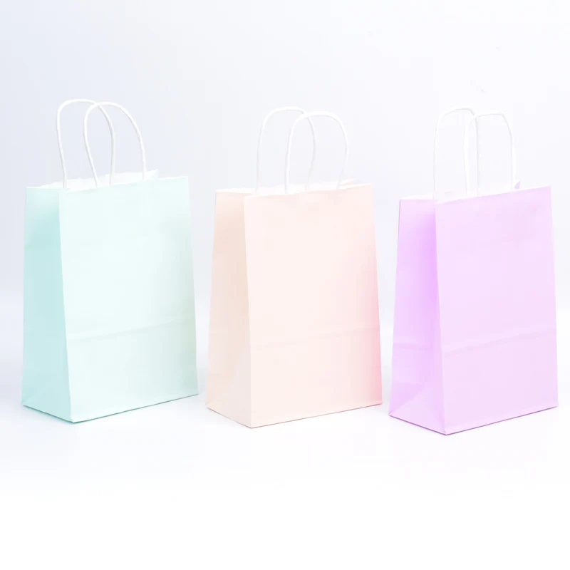 6 шт. подарочные пакеты из крафт-бумаги синие/Розовые пастельные конфеты радуга