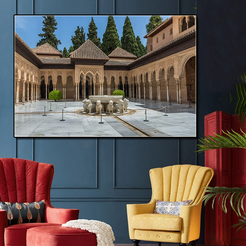 Парусиновая печать испанская архитектурная Ландшафтная живопись Альгамбра