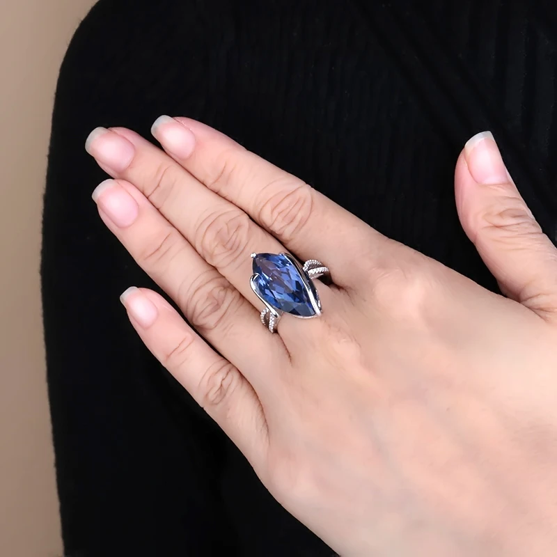 Gem's Ballet 925 Sterling Silver Gemstone Cocktail Ring 12.31Ct Natural Iolite Blue Mystic Quartz Rings For Woman Fine Jewelry |