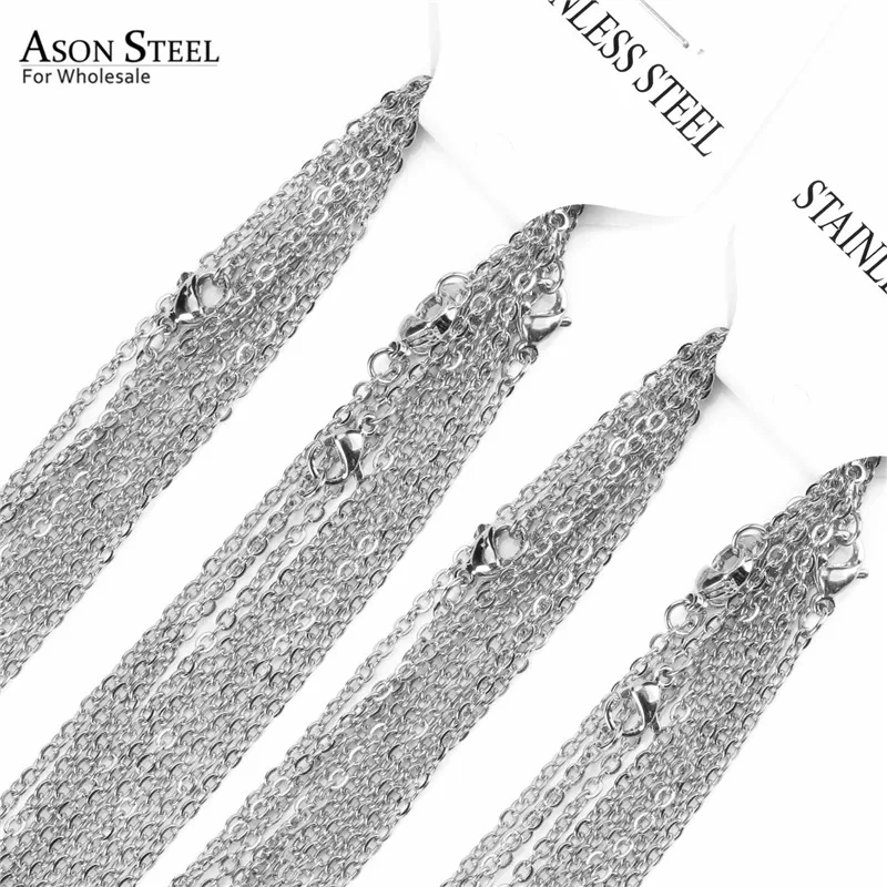 Silver ASONSTEEL, 10 шт./партия, женское и мужское ожерелье, цепочка для изготовления ювелирных изделий, длинная розовая золотая, серебряная цепочка, ожерелье s без кулона - Окраска металла: Silver