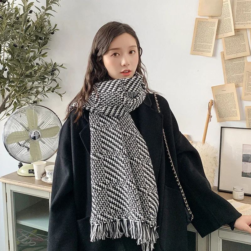 Женский зимний шарф 2019 теплые шерстяные шарфы кашемировые повседневные в клетку