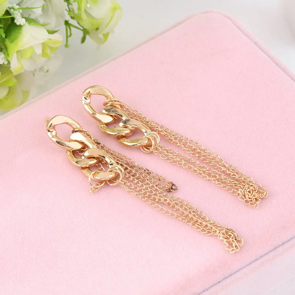 Мода 1 пара длинная цепочка для женщин Висячие серьги необычная Золотая кисточка