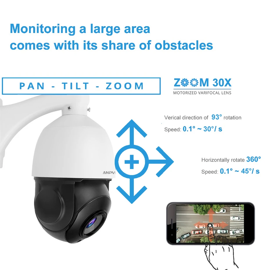 Anpviz 1080P POE PTZ IP купольная камера Открытый ONVIF 30X зум Водонепроницаемая скоростная купольная камера 2MP, HIKVISION