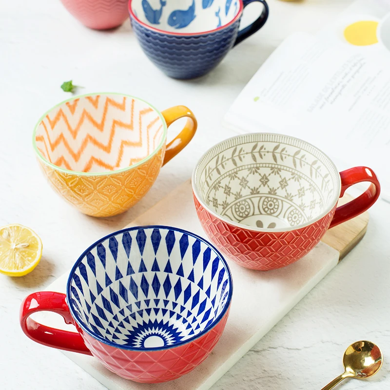 Милая Кружка Керамическая Ретро рельефная индивидуальная чашка для завтрака