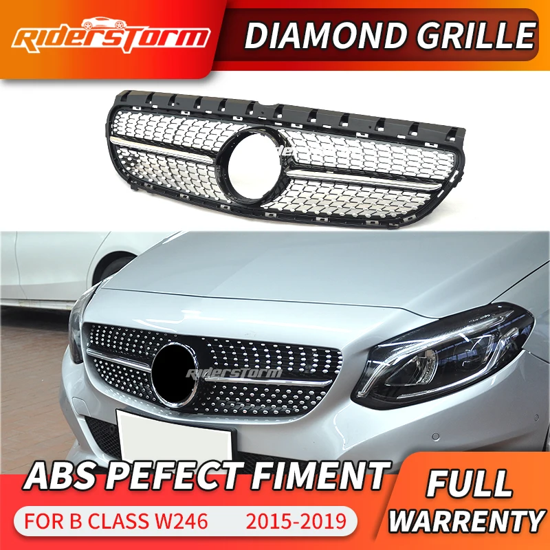 Алмазная решетка черного и серебряного цвета для переднего бампера B Class W246