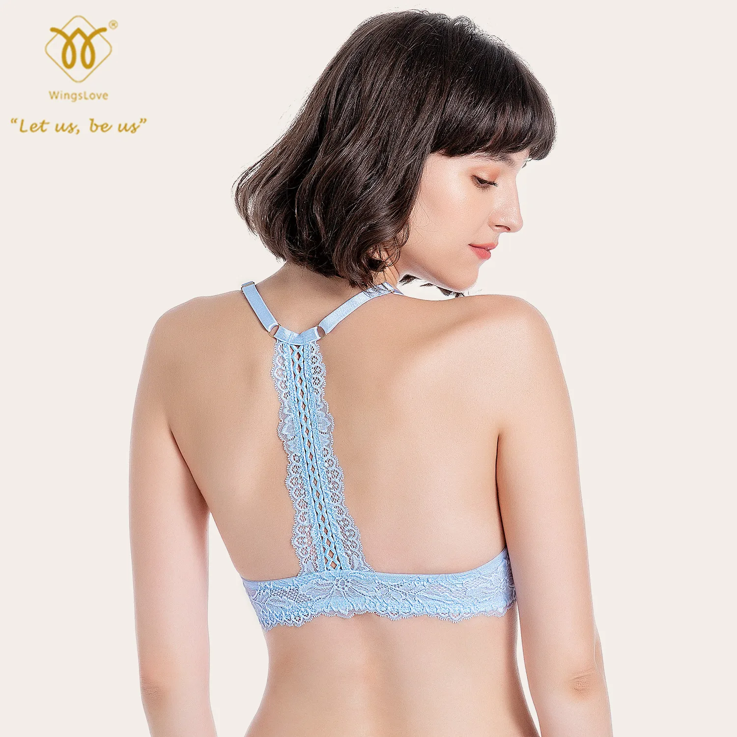 Wingslove Women Front Closure Lace Bra Push Up Underwired Lingerie Beaty Back Underwear