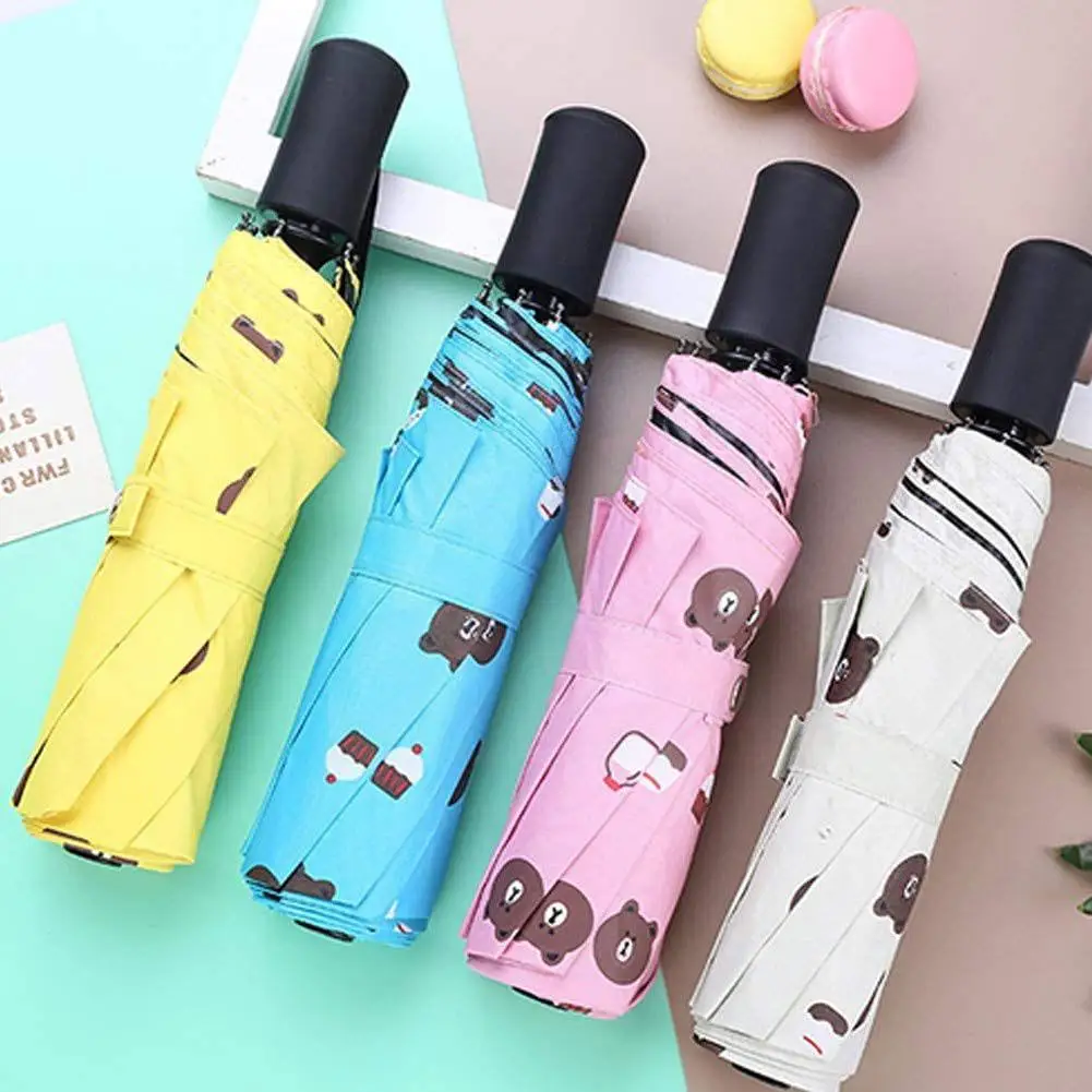 

Bear Umbrella Pocket Umbrella Three Folding Party Streak Pink Parasol Rainy Women Umbrellas Sunny Bear M9w5