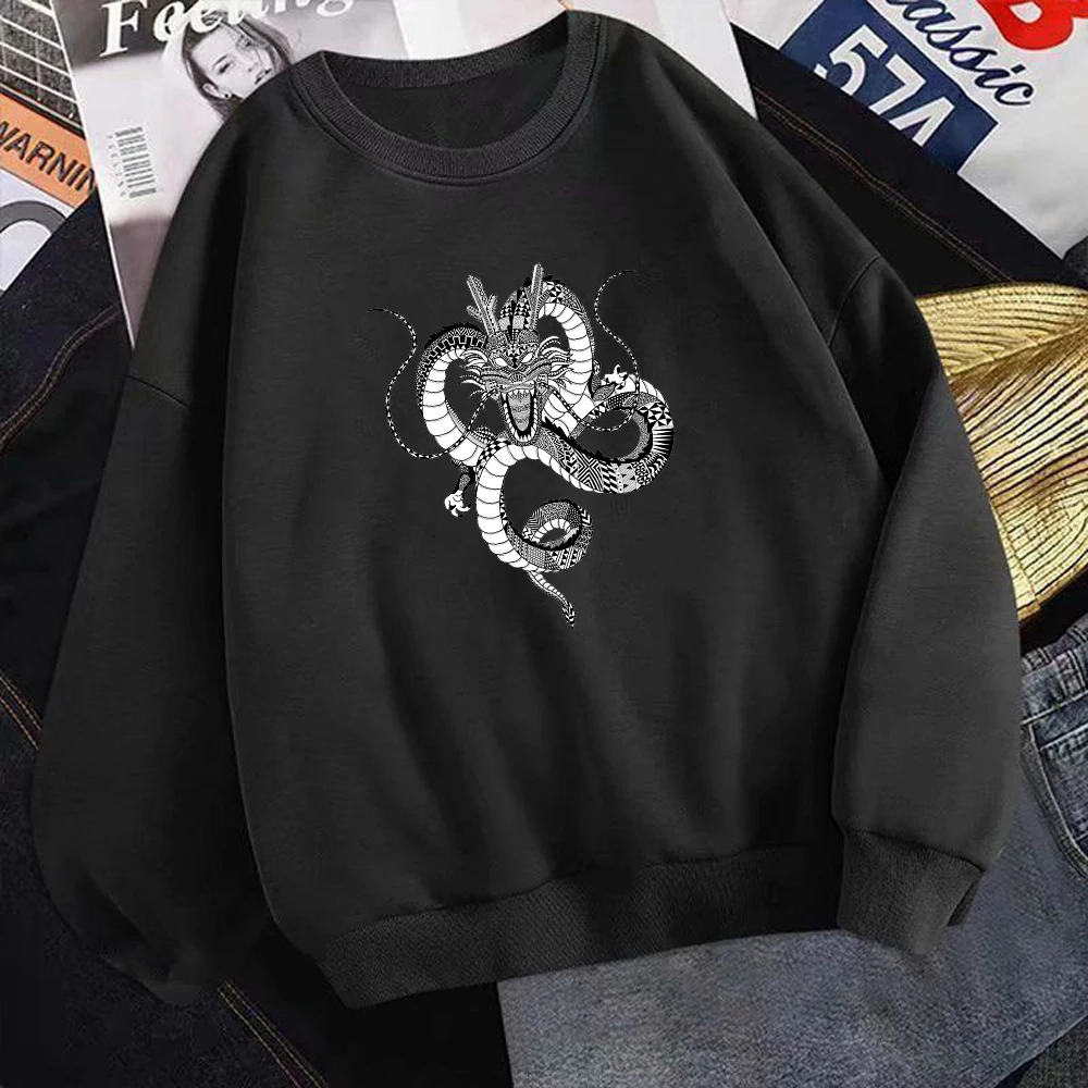 

Chinese Dragon Cartoon Hoodie Soft Cotton Loose Men Sweatshirts Harajuku Hip Hop Hoodies Autumn Simple O-Neck Male Pullovers