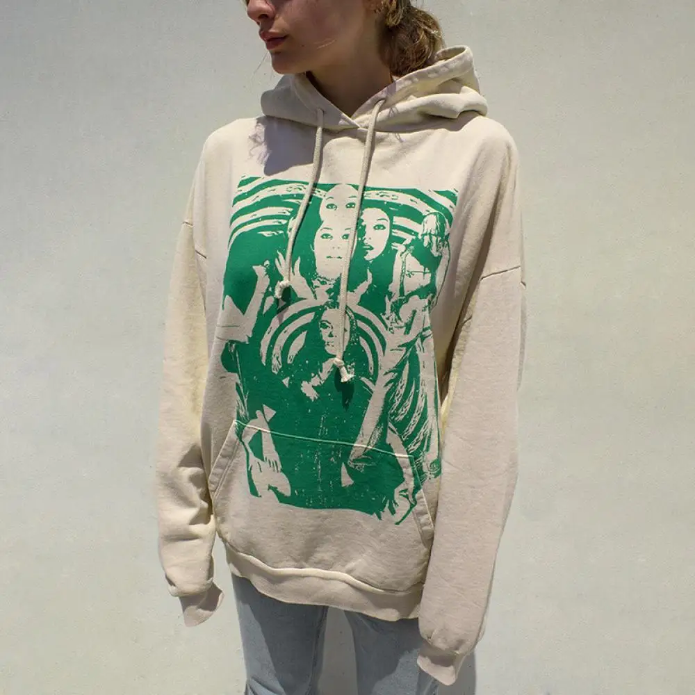 

Facer Print with Pocket Pullover Hoodies Women's Hip-Hop Streetwear European and American Style Fitness Sweatshirt Casual Top