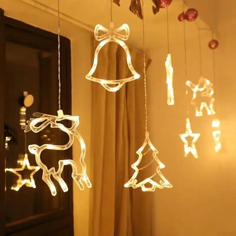 

LED Christmas Deer String Lights Fairy Curtain Light Moon Stars 220V 110V For Home NEW YEAR Wedding Decoration