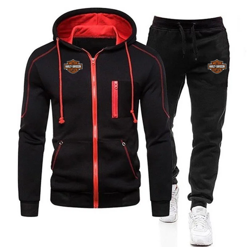 

New Sportswear Set Men 's Spring Autumn Zipper Sweatshirt Series color Man Jogging Sports Suit Two - piece