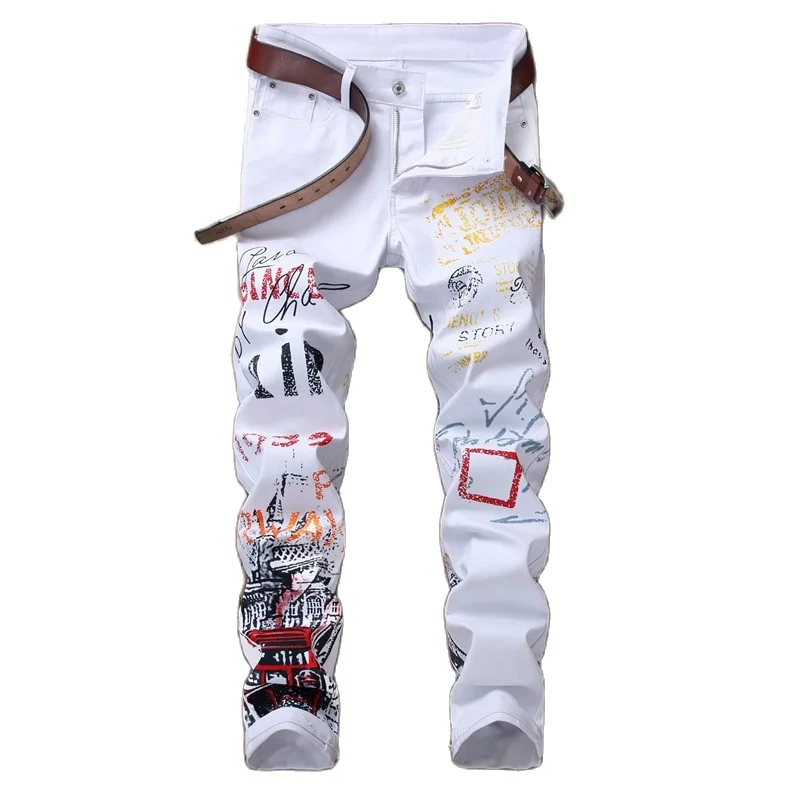 

New Style Men Jeans 100% Cotton letter printed Color printing design High Quality Fashion Men Jeans Free shipping #5601