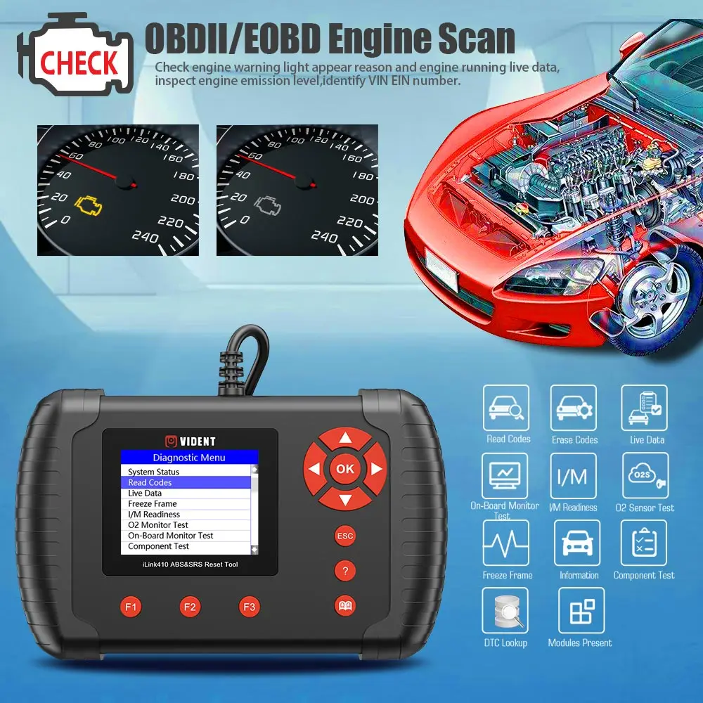 Диагностический сканер Vident iLink410 система ABS SRS OBDII с системой сброса