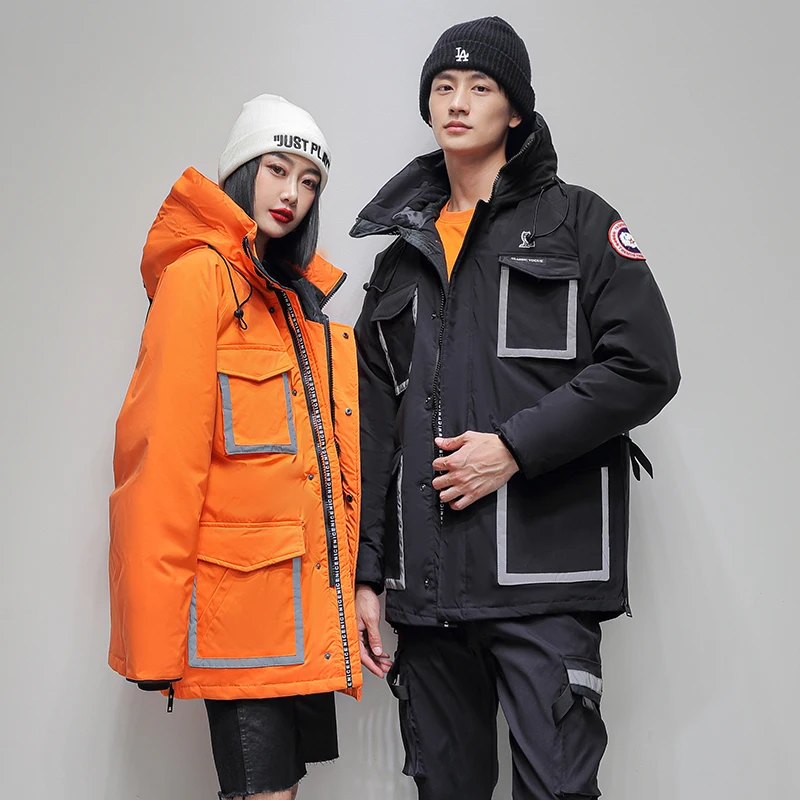 

New Men's Down Jacket Tide Brand Short Fashion Hooded Women's Down Jacket Winter White Duck Down Warm Men's Jacket Parker