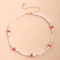 simple decoration trend red mushroom pearl necklace female new fashion personality short payment necklaces for women