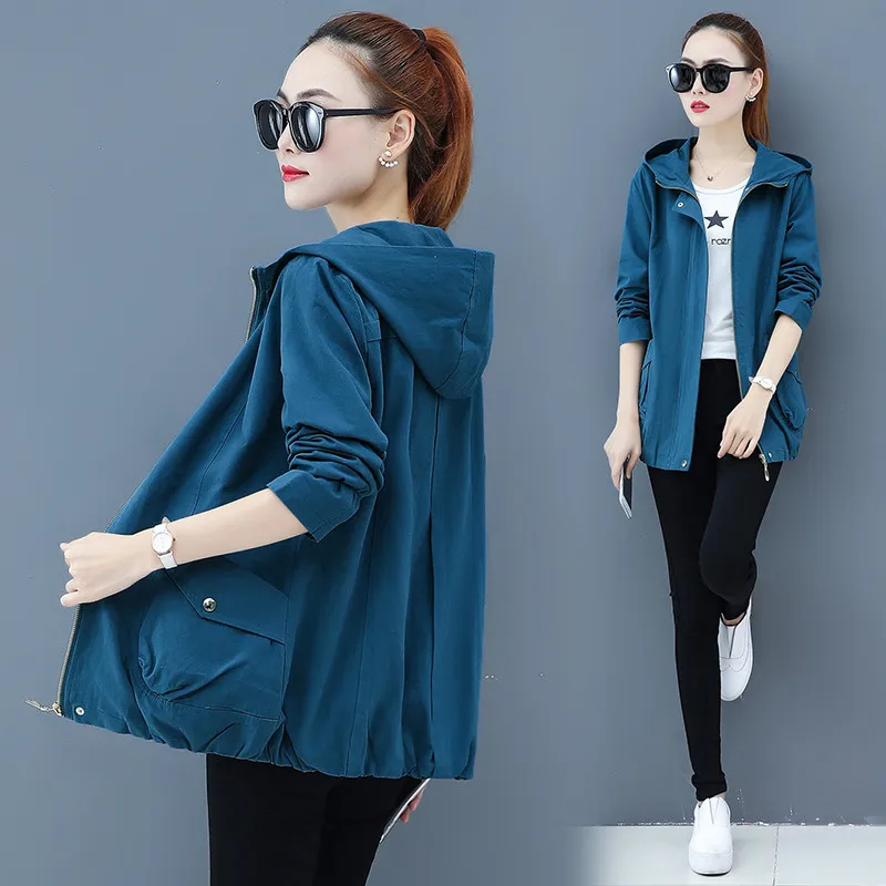 

2020 Autumn Women's Jacket Long Sleeve Causal Windbreaker Famale Hooded Coat Zipper Lightweight Jackets Outwear Plus Size 5XL