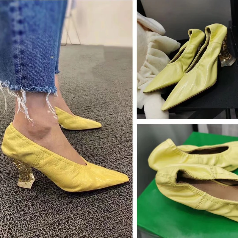 

Fashion Jelly Crystal Heel Women Pumps Cozy Stretch Fabric Chic Night Club Runway Party Shoes Solid Color Versatile High Heels