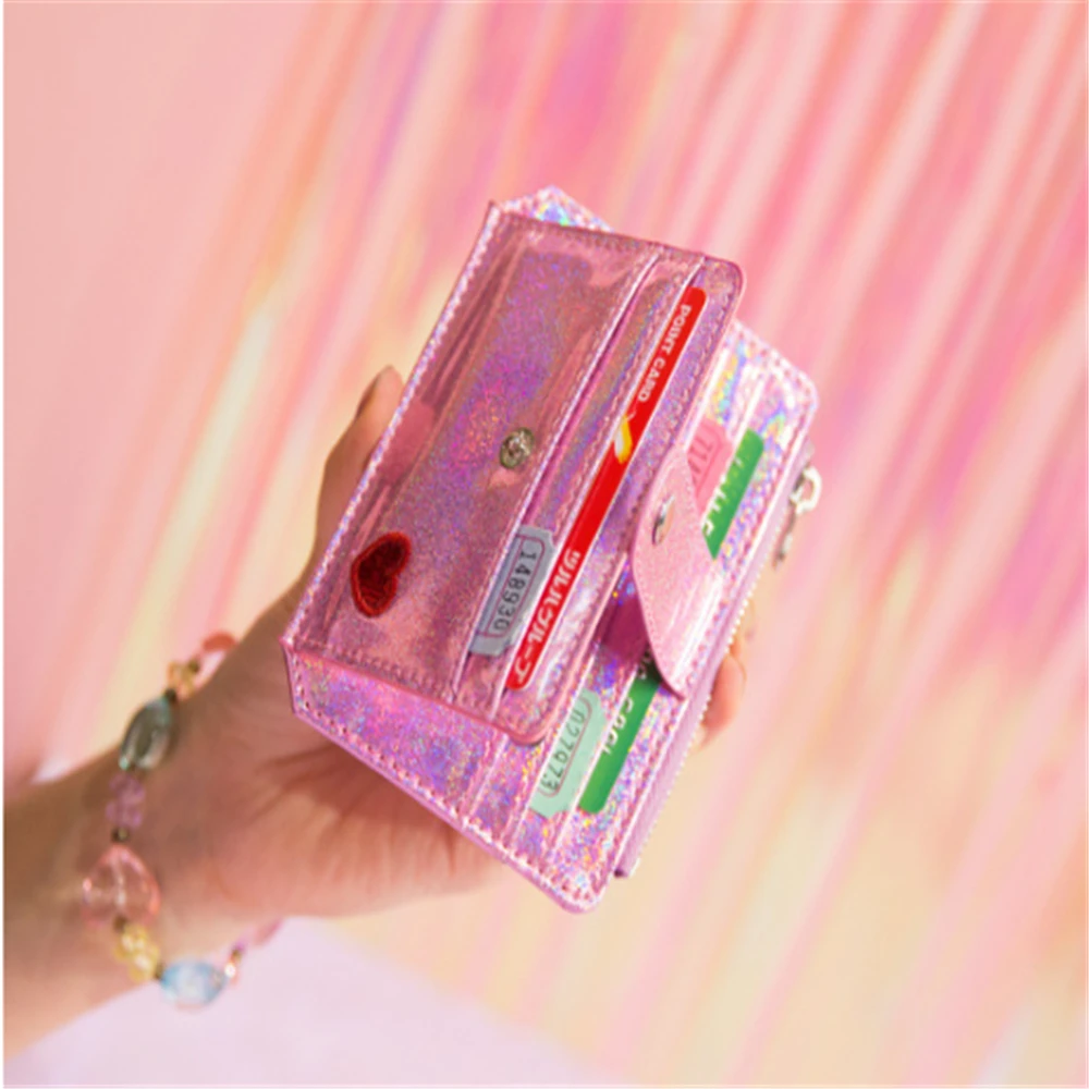 

1pc Laser Shining Card Bag Girls Driver's license bag Heart Hasp ID Credit Card Holder Case Business Card Bags Hot Sale