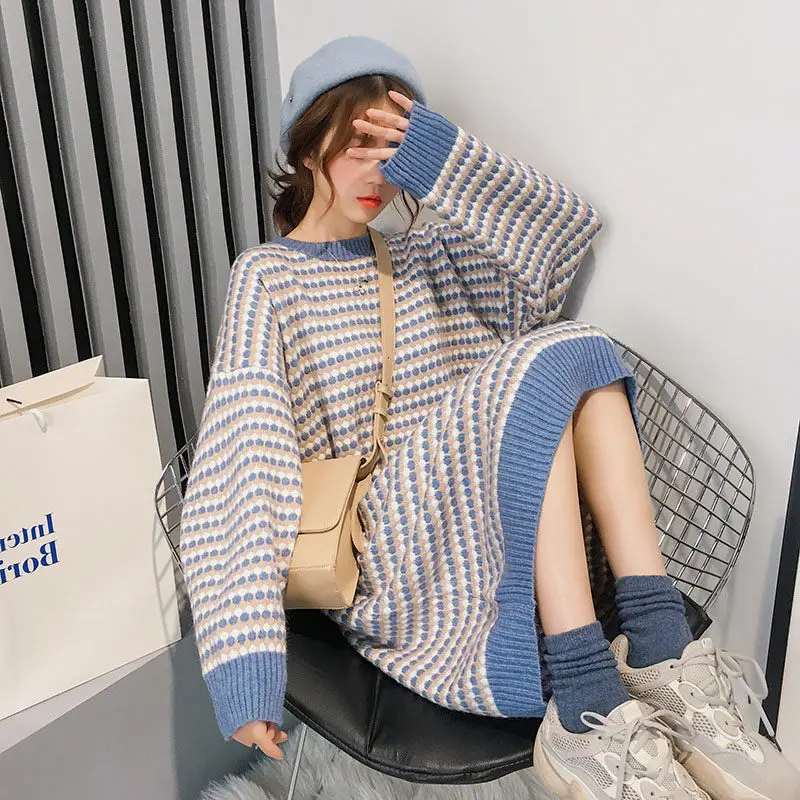 2019 осенне-зимний длинный свитер женский пуловер Повседневный Свободный