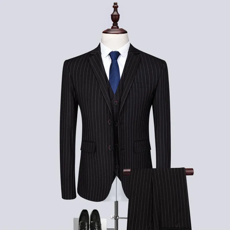 

Classic Men Striped Suit Fashion Business Banquet Men Blazer Jacket + Vests + Pants Asian Size 5XL 6XL New Men Wedding Suits