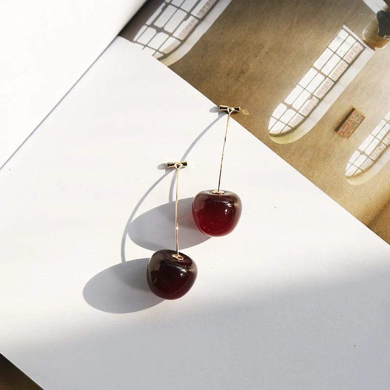 Small Deep Red Cherr Милые красные серьги-Вишенки для женщин, модные свисающие серьги с фруктами, богемные жемчужные серьги для женщин, серьги-капли, рождественский подарок - Окраска металла: Small Deep Red Cherr