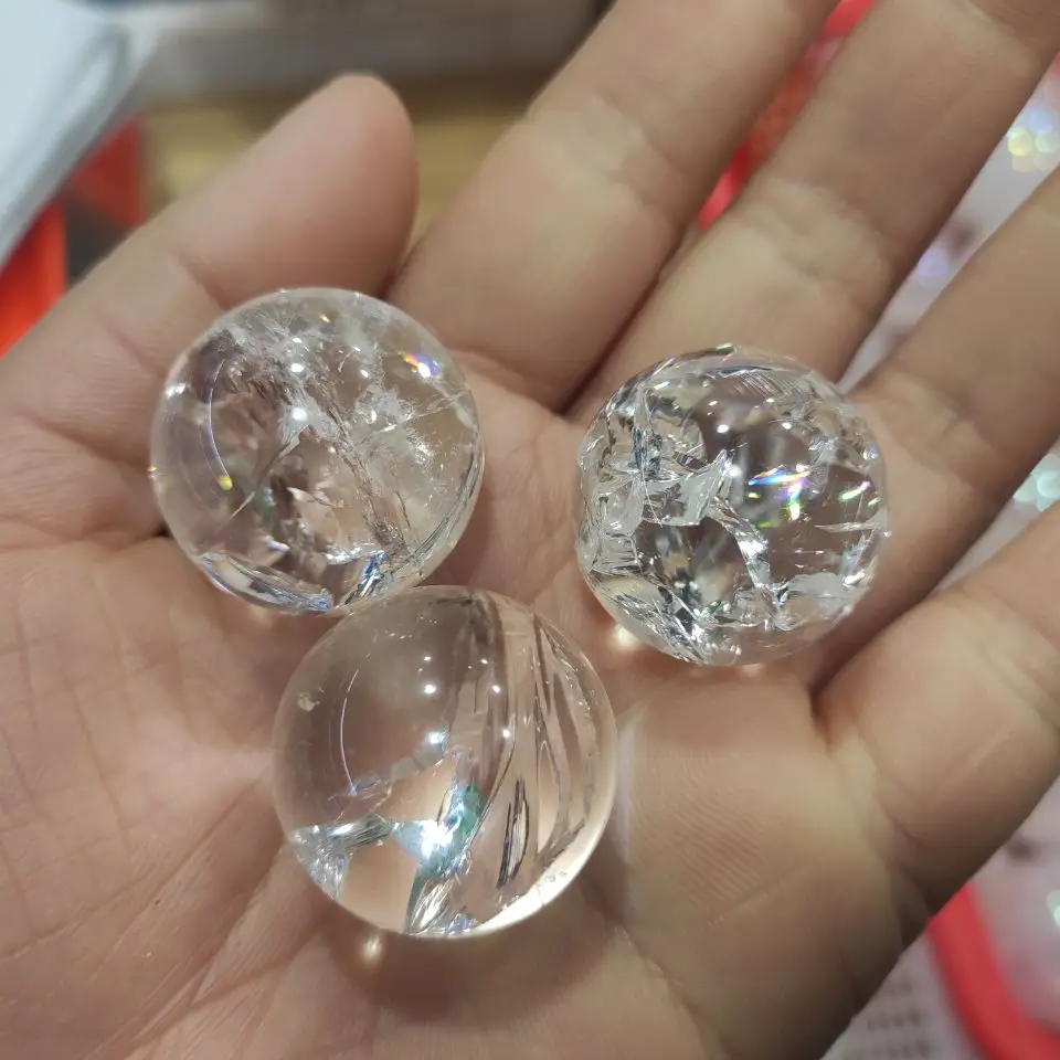 1pcs 2.5-3cm Natural Cracking Clear&Smoky Quartz Transparent Mini Ball Rainbow Aura Crystal Chakras Reiki Healing Spheres Indie