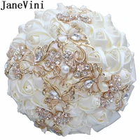 janevini luxury ivory wedding bouquet crystal bridal bouquet beaded butterfly decoration mariage gold rhinestone bride flowers