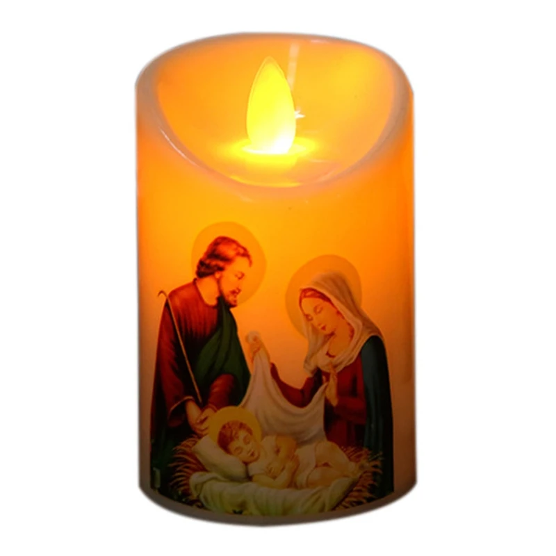 C90D Jesus Christ Candles Lamp LED Tealight Romantic Pillar Light Creative Flameless