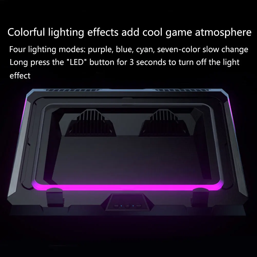 

Home Office For Gaming Double Blower Notebook Cooler Adjustable Mounts Stand Universal Laptop Cooling Pad USB Colorful Lights