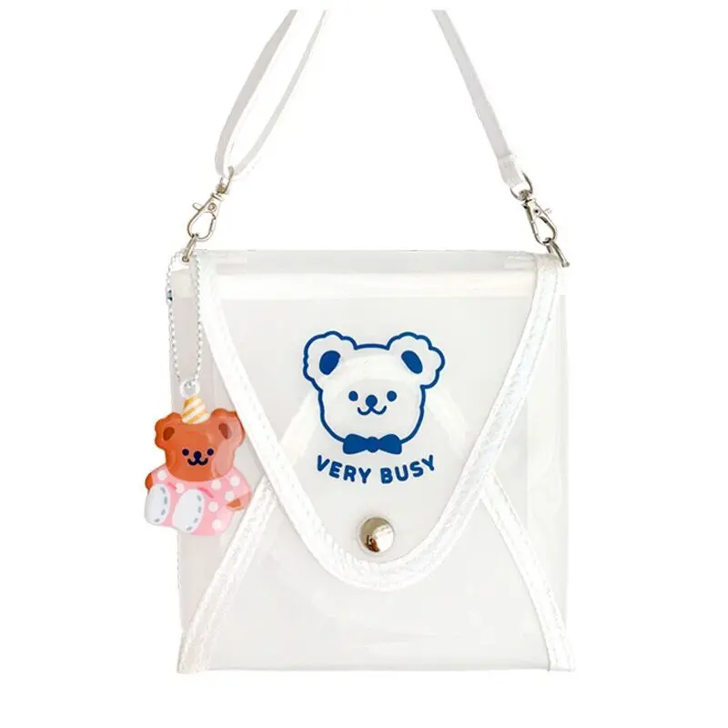 

Bear Jelly Transparent Shoulder Bag Girls Cute Waterproof Crossbody Bag with Pendant Laser Storage Bags Korea Messenger Bag