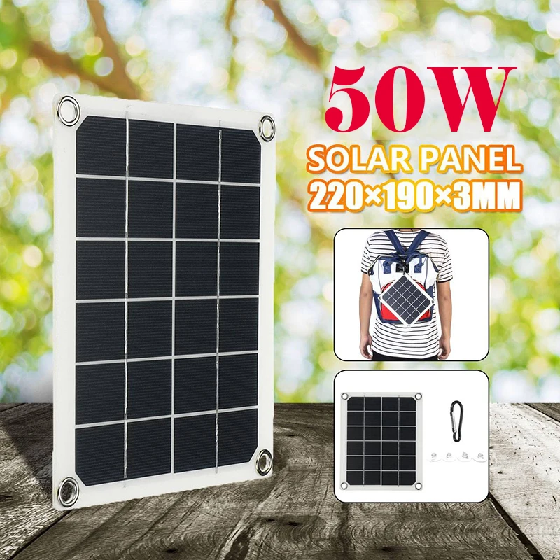 Solar Panel Charger 50W Portable Dual 5V 2A Battery Charger Solar Cell Waterproof Outdoor Charger Solar Cells for Phone RV Car