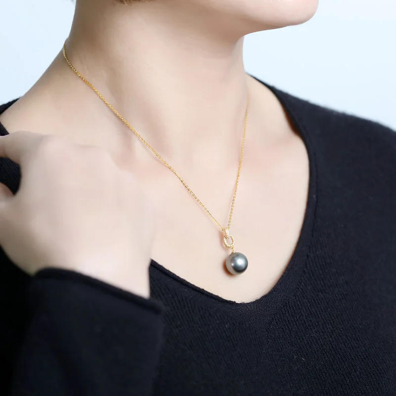 [YS] Роскошная подвеска из 18 каратного желтого золота 9 10 мм с натуральным жемчугом