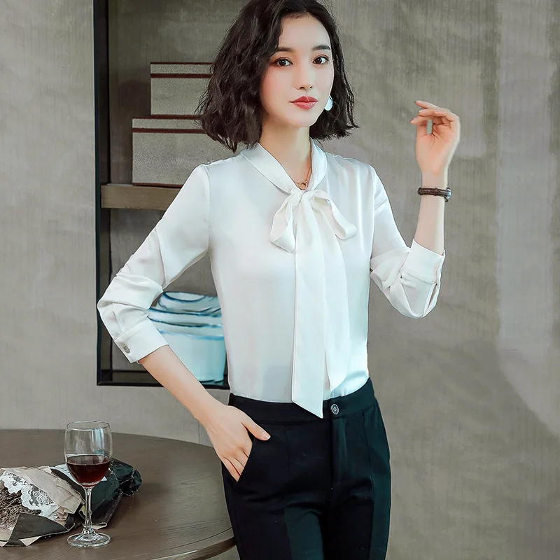 Женская футболка с длинными рукавами шелковые рубашки Блузки модные Весна и