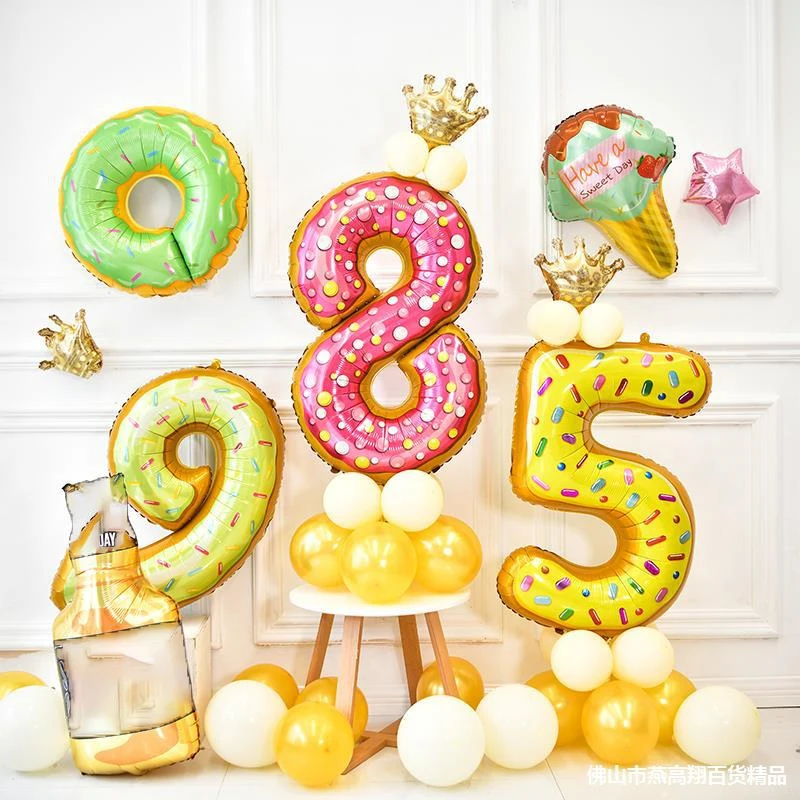 

32 inch Donut Number Foil Balloons Fruit ice cream Helium balloon Birthday party decorations Kids toy Sweet Number Ballon shower