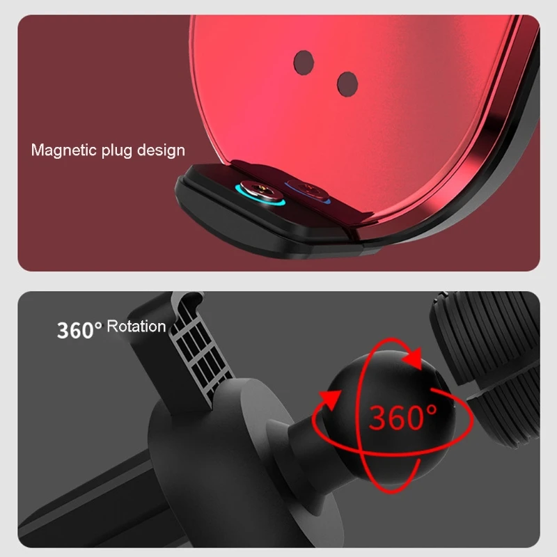 

Auto Clamping 10W Car Wireless Charger Air Vent Phone Mount Holer with 3pcs Magnetic Plug for i-phone Mobile Cellphones