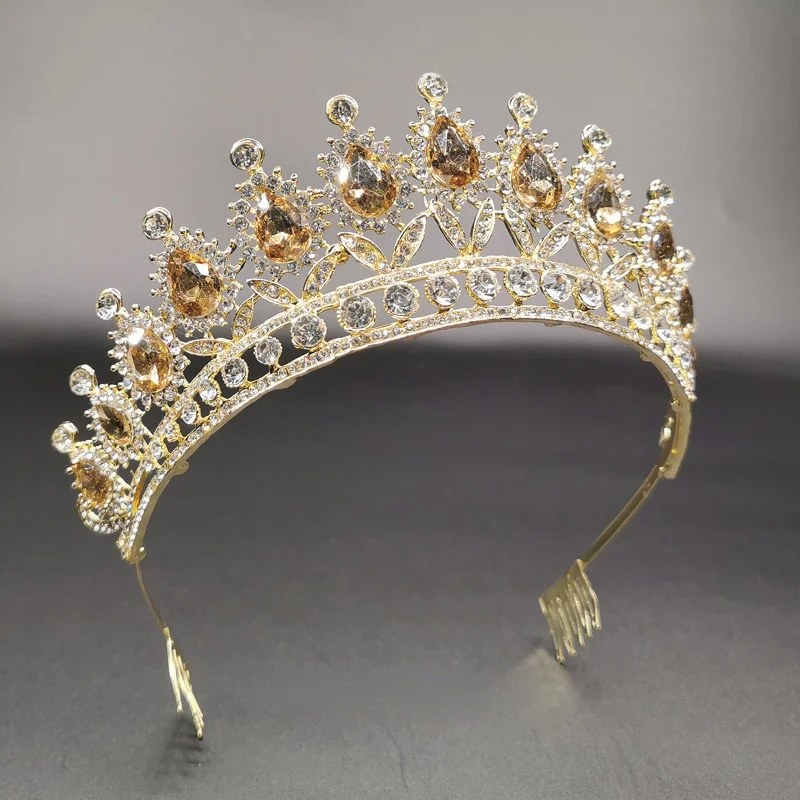 

Bridal Crown Baroque Queen Crown Accessories Champagne Rhinestone Wedding Hair Accessories